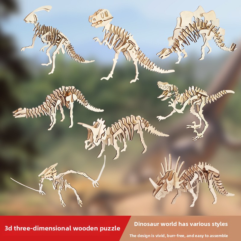 Model Kit Dinosaur - WOoden 3D Dinosaur Puzzle Set,Eco-Friendly Basswood
