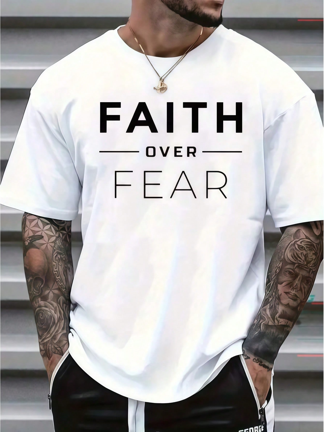 Wash Effect Set - 1pc Mens Clothes Faith Letter Graphic
