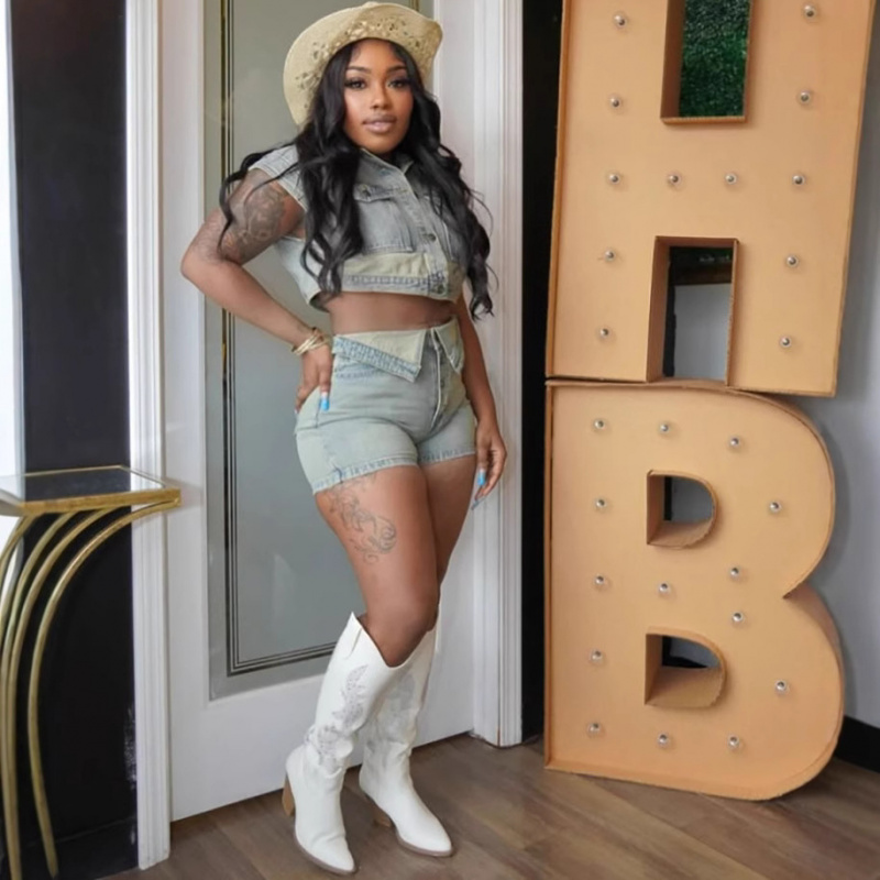 Wash Effect Set - Women's Trendy Casual Jeans Set High