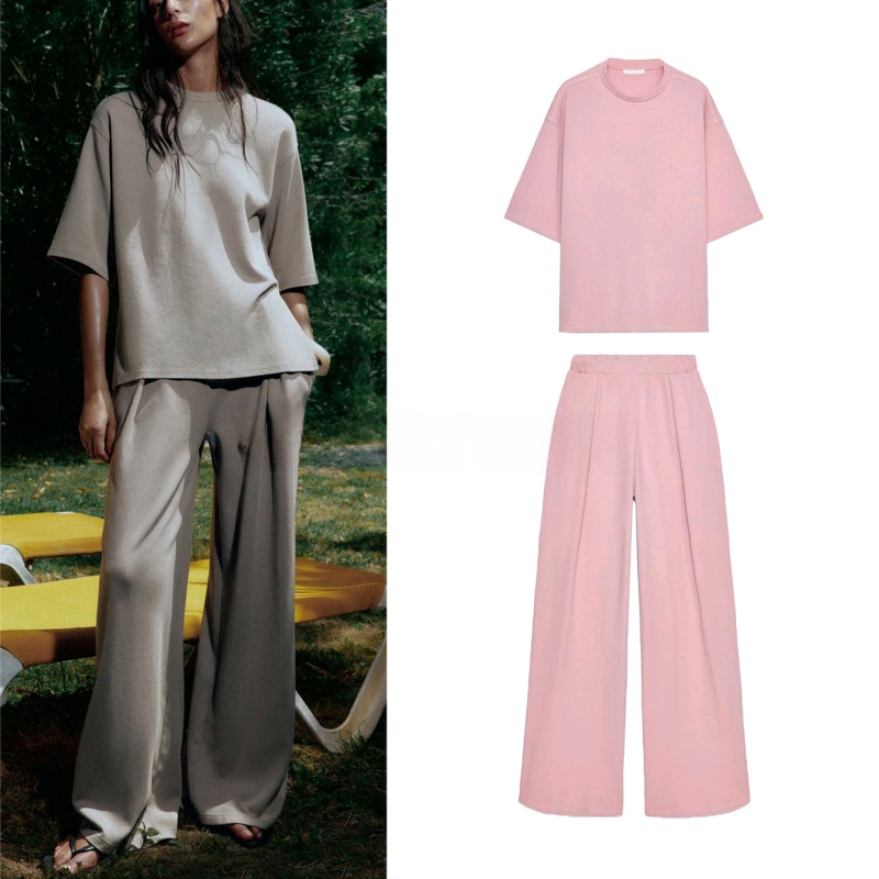 Wash Effect Set - Washed Effect Double-sided Fabric round Neck