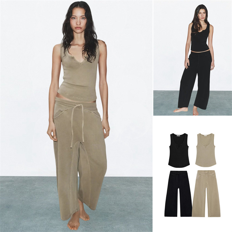 Wash Effect Set - Summer Washed Effect Sleeveless round Neck