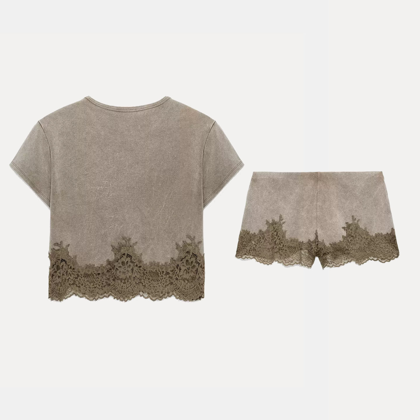 Womens Short Sleeve Lace Trim  - Wash Effect Set review and price